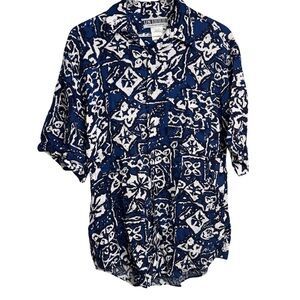 Navy and White Abstract Print Men's Shirt
